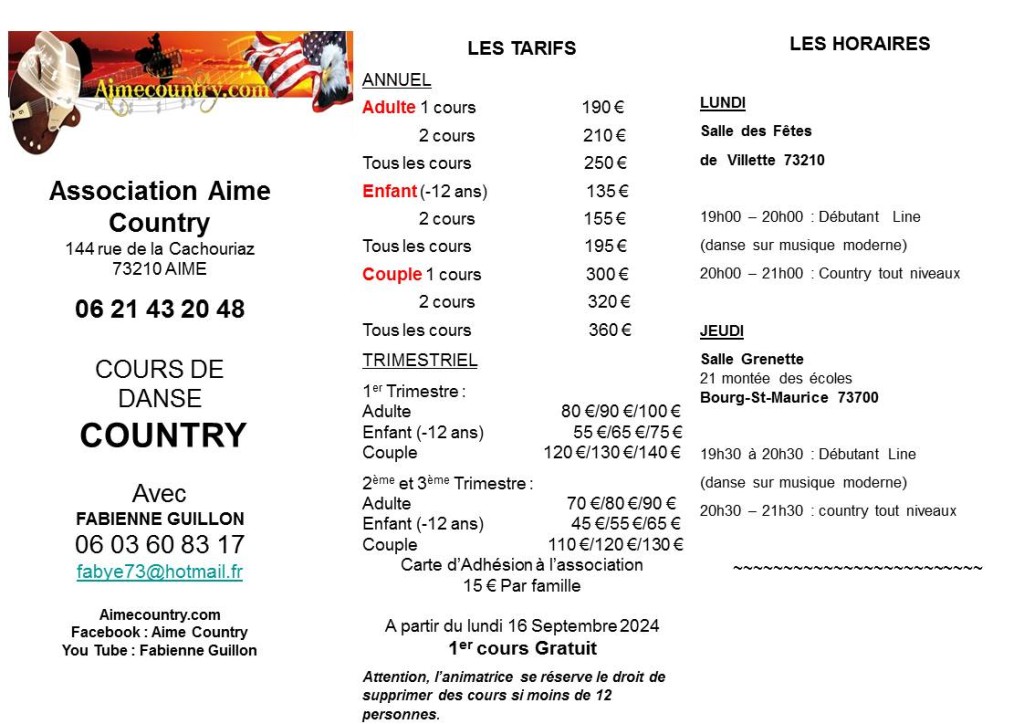 flyer cours Aime Country 2024 2025